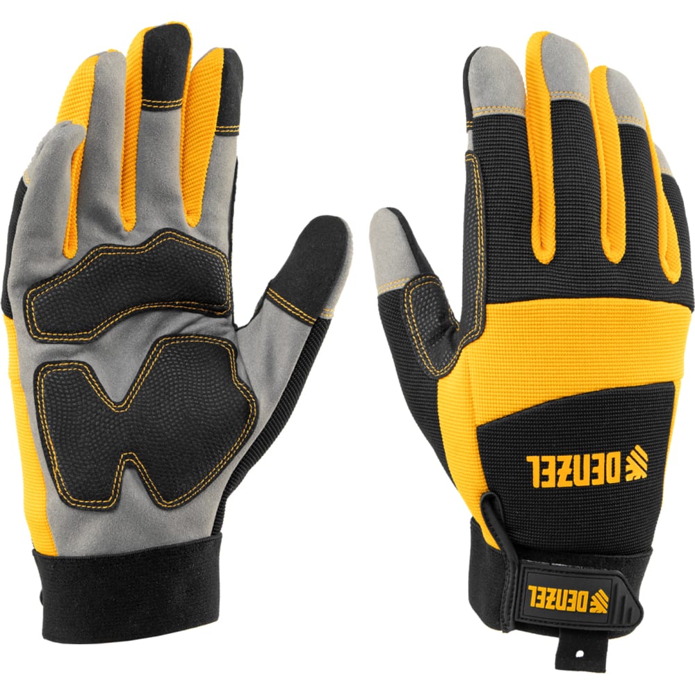 Универсальные, усиленные перчатки Denzel, цвет желтый/черный, размер 9