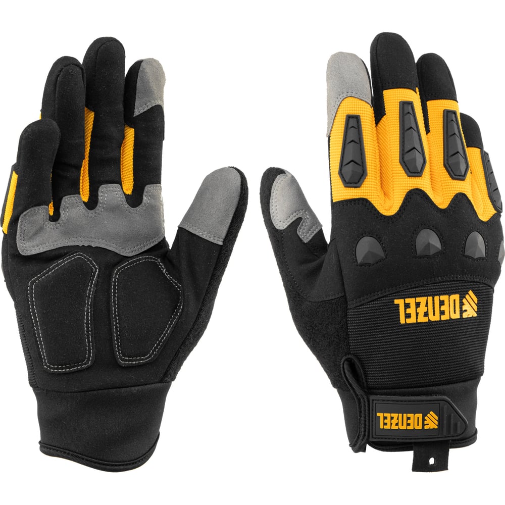 Универсальные, усиленные перчатки Denzel, размер 9, цвет желтый/черный 68002 - фото 1