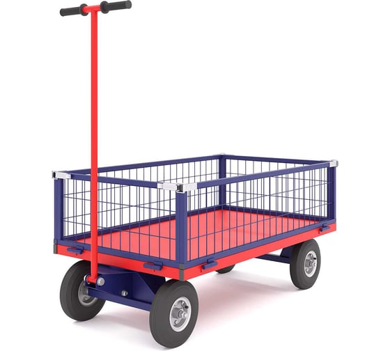 Изображение товара Платформенная усиленная тележка с поворотной осью RUSKLAD ТПОБ 5 С, 700x1200x300 мм, с пневматическими колёсами ТПОБ 5 С пневмо