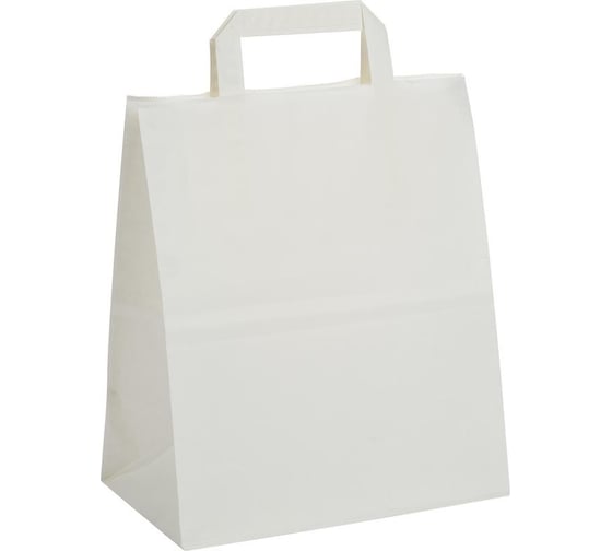 Изображение товара Бумажный пакет ООО Комус 240x140x280 мм, 80 гр, с плоскими ручками, белый, 300 штук в упаковке 1648660
