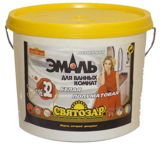 Изображение товара Эмаль для ванных комнат Finlux Святозар-32 ведро, 1 кг, белый 4603783200054
