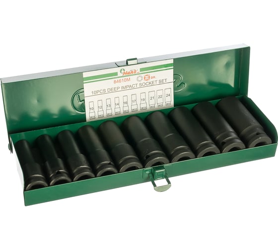 Изображение товара Комплект ударных торцевых головок (10-24 мм; 1/2"; 10 шт.) Hans 84610M