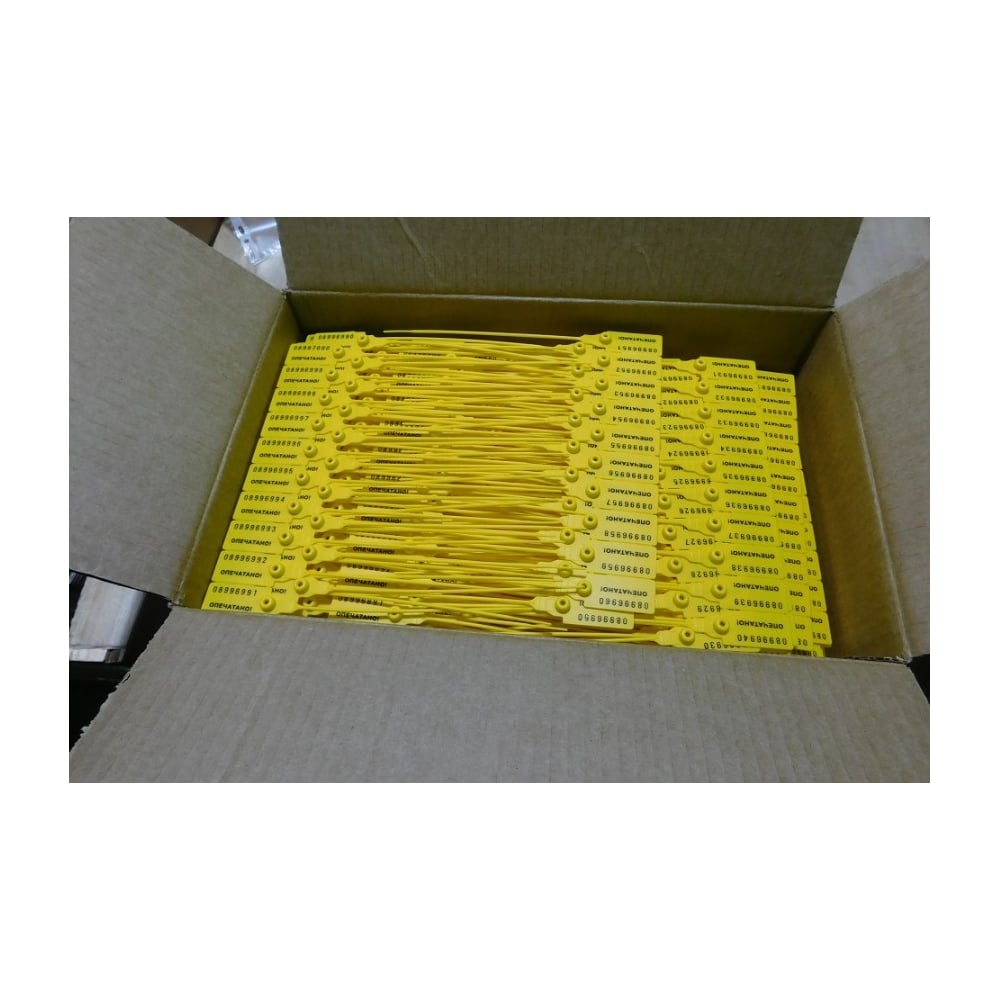 Изображение товара Пластиковая номерная пломба Пломба.Ру D 2,3 мм., L 220 мм., Цвет Желтый 1000 шт.