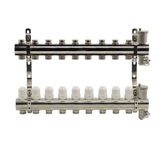 Изображение товара Коллекторный блок с термостатическими вставками и запорными клапанами KROMWELL 1x3/4x9 EU.ST6079950 1x34x9_k