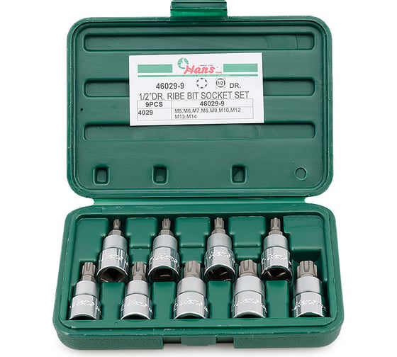 Изображение товара Набор торцевых головок-бит RIBE (М5-М14; 1/2") 9 шт. Hans 46029-9