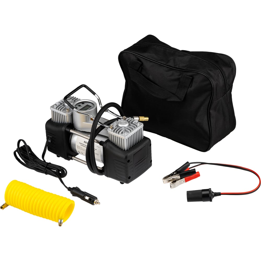 Изображение товара Автомобильный двухпоршневой компрессор REXANT 60 л/мин 12 атм с цифровым манометром