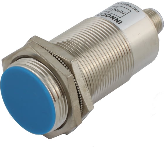 Изображение товара Индуктивный экранированный датчик INNOCONT, M30x1,5, L=78 мм, зона срабатывания 10 мм, -25 +60 С, 12…24 VDC, IP67, выход: NPN NO, макс. ток 200 мА, разъем M12 SLI-30N10C