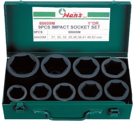 Изображение товара Набор ударных торцевых головок (27-50 мм; 1"; 9 шт.) Hans 88609M