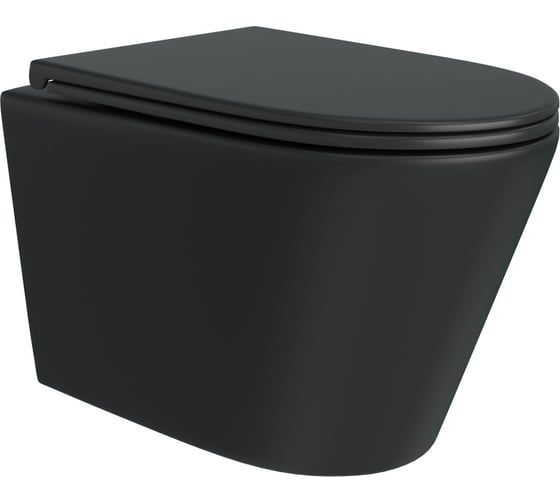 Изображение товара Подвесной унитаз Teymi Solli безободковый, черный матовый, быстросъёмное сиденье с микролифтом T40201MB ЦБ-00263651