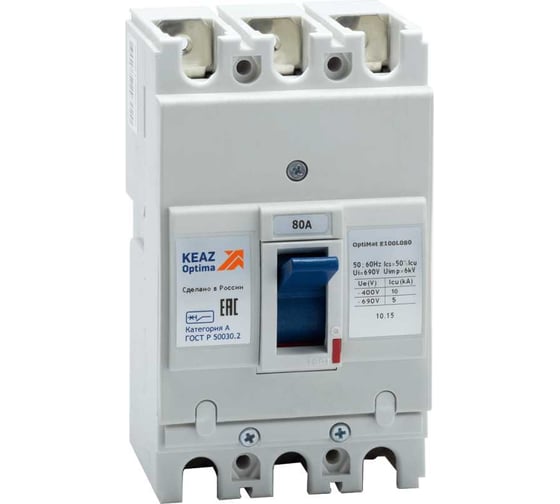 Изображение товара Автоматический выключатель КЭАЗ 80А 10кА OptiMat E100L080 УХЛ3 100007
