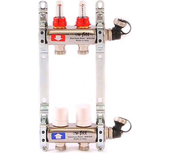 Изображение товара Коллекторная группа 1х3/4, 2 выхода, с расходомерами и термостатическими вентилями, нерж. сталь Uni-Fitt 450I4302