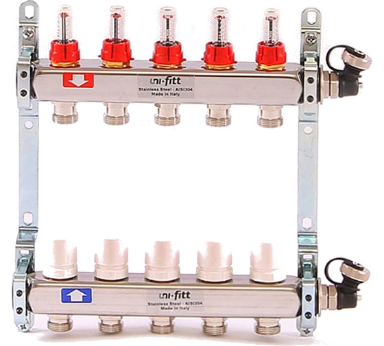 Изображение товара Коллекторная группа 1х3/4, 5 выходов, с расходомерами и термостатическими вентилями, нерж. сталь Uni-Fitt 450I4305