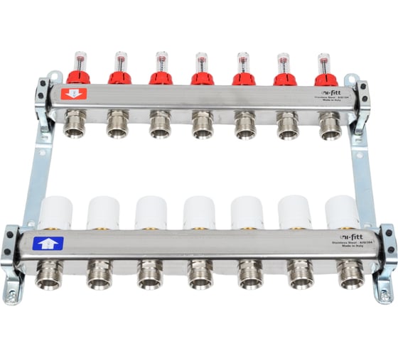 Изображение товара Коллекторная группа 1х3/4, 7 выходов, с расходомерами и термостатическими вентилями, нерж. сталь Uni-Fitt 450I4307