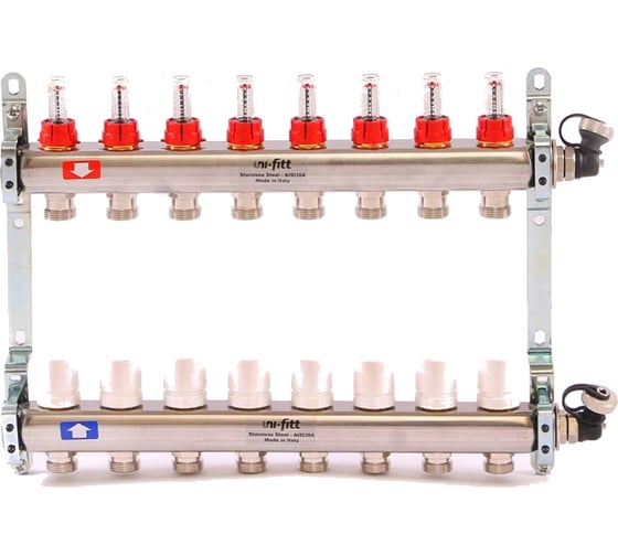 Изображение товара Коллекторная группа 1х3/4, 8 выходов, с расходомерами и термостатическими вентилями, нерж. сталь Uni-Fitt 450I4308