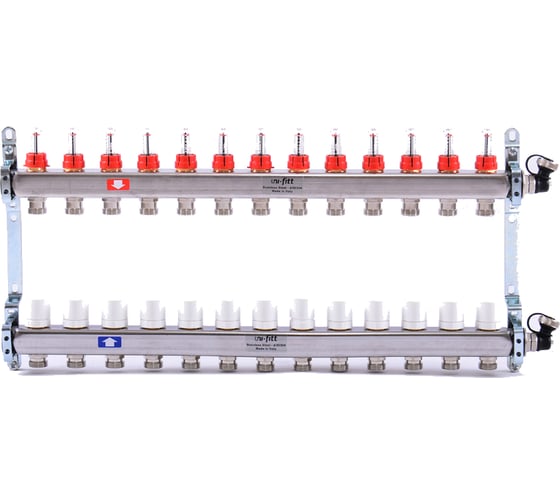 Изображение товара Коллекторная группа 1х3/4, 13 выходов, с расходомерами и термостатическими вентилями, нерж. сталь Uni-Fitt 450I4313