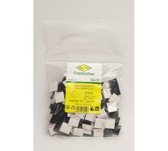 Изображение товара Держатель с самоклеющимся дном для проводов черный 19x10 уп.100 шт. SapiSelco GAN.3MT.401