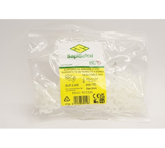 Изображение товара Держатель с отверстием белый уп.100 шт. SapiSelco SUP.2.405