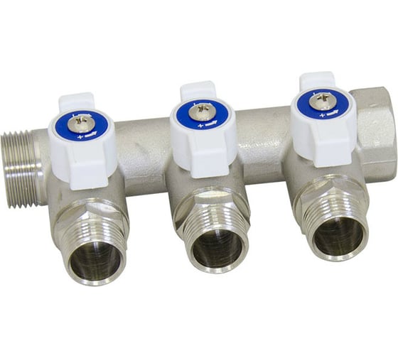 Изображение товара Коллектор НВ 3/4 3х1/2 Н 40мм с кранами, никелированный Uni-Fitt 420N3230