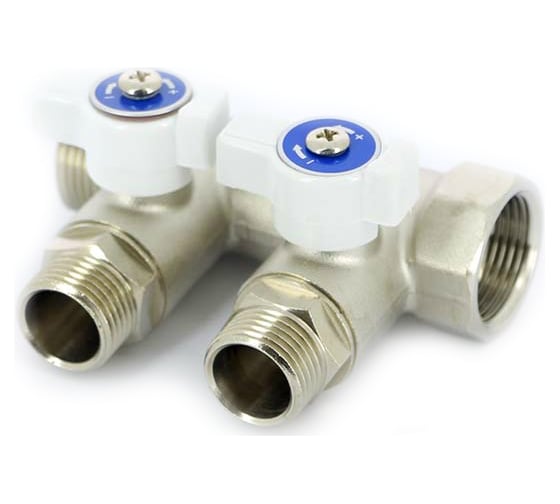 Изображение товара Коллектор НВ 1 2х1/2 Н 40мм с кранами, никелированный Uni-Fitt 424N4220