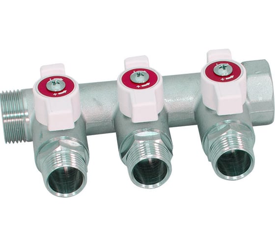 Изображение товара Коллектор НВ 1 3х1/2 Н 40мм с кранами, никелированный Uni-Fitt 424N4230