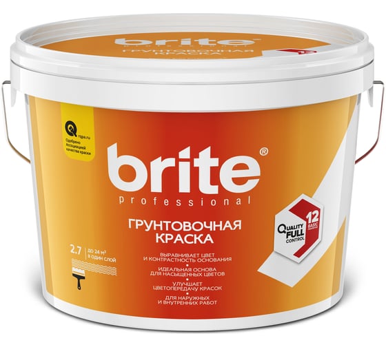 Изображение товара Грунтовочная краска BRITE PROFESSIONAL белая, ведро 2.7 л О05508