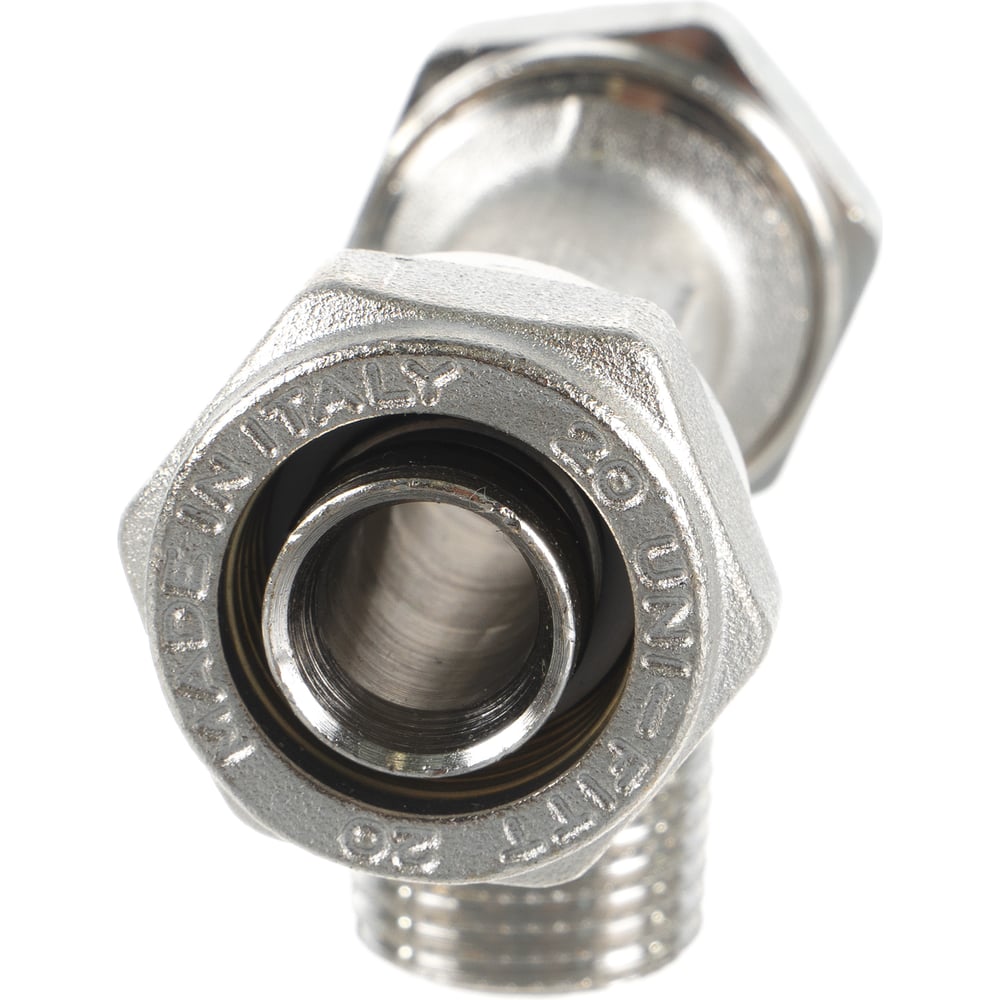 фото Тройник обж-н-обж 20х1/2x20 никелированный uni-fitt 668n7270