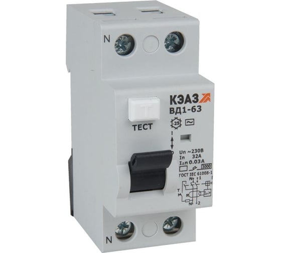 Изображение товара Выключатель дифференциального тока (УЗО) КЭАЗ 2п 25А 30мА тип A ВД1-63 2225-А УХЛ4 221928