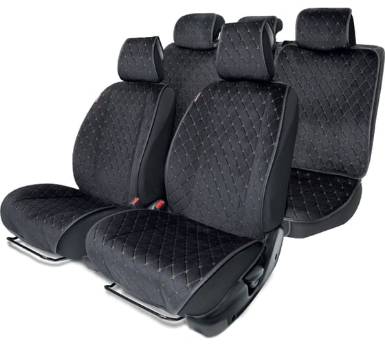 Изображение товара Накидки на весь салон AUTOPROFI материал алькантара с контрастной прострочкой, поролон 10 мм, антискользящее покрытие черный/бежевый ALC-1110 BK/BE