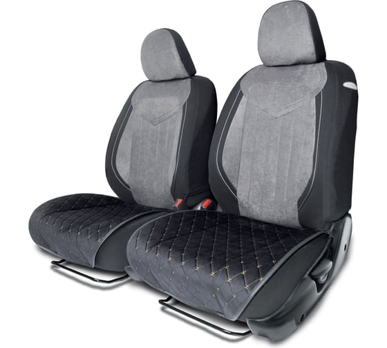 Изображение товара Накидки на нижнюю часть сиденья AUTOPROFI материал алькантара с контрастной прострочкой, поролон 10 мм, антискользящее покрытие, комплект 2 шт. черный/бежевый ALC-0210 BK/BE