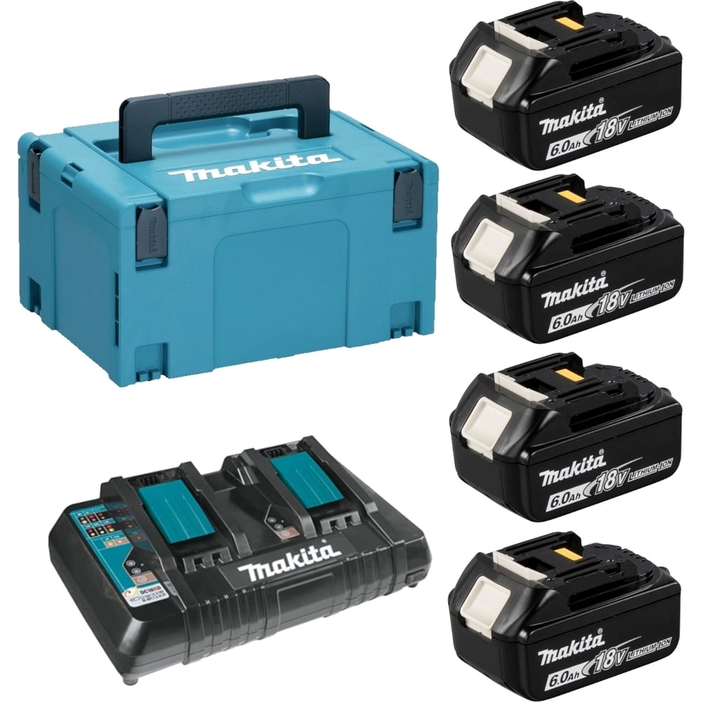 Изображение товара Набор аккумуляторов Makita BL1860B с зарядным DC18RD кейс MakPac 3