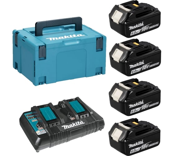 Изображение товара Набор PSK MKP3PG184 (4 аккумулятора BL1860B, зарядное устройство DC18RD, кейс MAKPAC тип 3) Makita 198094-8
