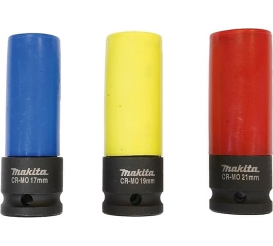 Изображение товара Набор ударных торцовых головок 3 шт (17, 19, 21 мм), 1/2"DR в тканевом чехле Makita E-12354