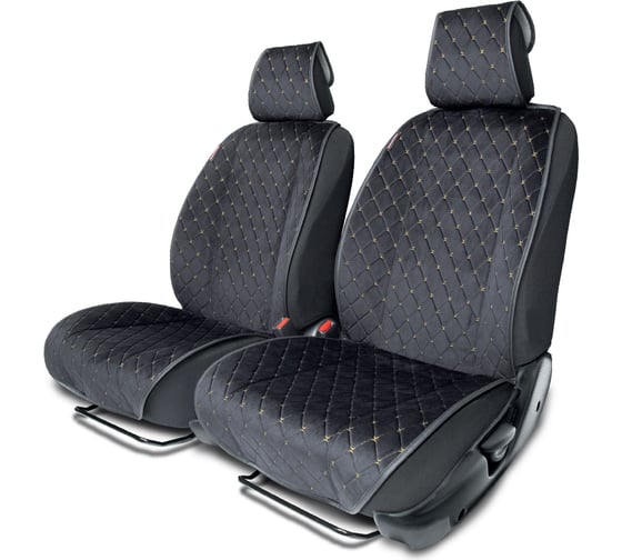 Изображение товара Накидки на передние сиденья AUTOPROFI материал алькантара с контрастной прострочкой, поролон 10 мм, антискользящее покрытие, комплект 2 шт. черный/бежевый ALC-0410 BK/BE