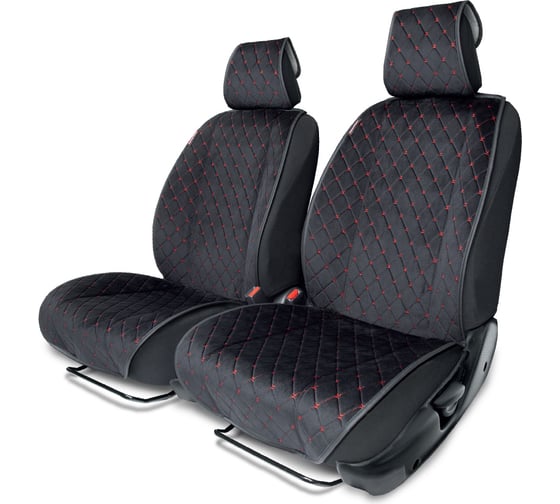 Изображение товара Накидки на передние сиденья AUTOPROFI ALC-0410 материал алькантара с контрастной прострочкой, поролон 10 мм, антискользящее покрытие, комплект 2 шт. черный/красный ALC-0410 BK/RD