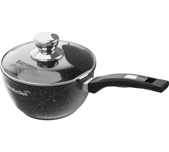 Изображение товара Индукционный ковш Мечта 1.7 л с несъемной ручкой и стеклянной крышкой с антипригарным покрытием гранит black induction pro 82802И