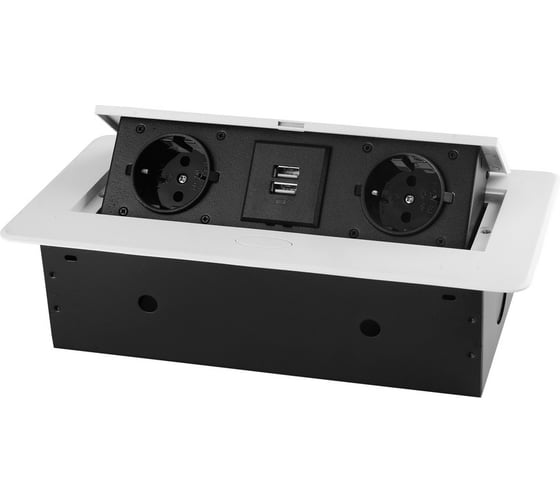 Изображение товара Розетка горизонтальная выдвижная ROCKETSOCKET 2 euro 16a, 2 usb a с блоком 5в/2.1а, проводка, цвет белый SHS018-W