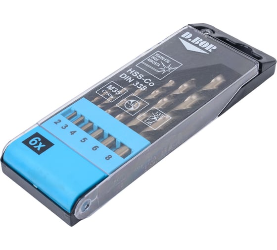 Изображение товара Набор сверл по металлу COBALT 5%, HSS-Co, DIN 338, 6 шт (2-8 мм) D.BOR D-TD-338-CO5-PS1-06