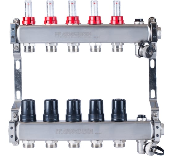 Изображение товара Коллекторная группа PROFACTOR нержавеющая сталь, с расходомерами руч/воздухотвод 1х5 вых 3/4 ЕК PF MB 806.5