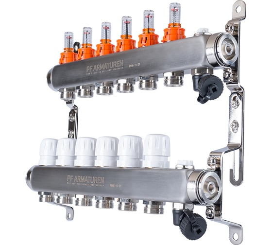 Изображение товара Коллекторная группа PROFACTOR нержавеющая сталь, с расходомерами руч/воздухотвод 1х6 вых 3/4 ЕК PF MB 806.6