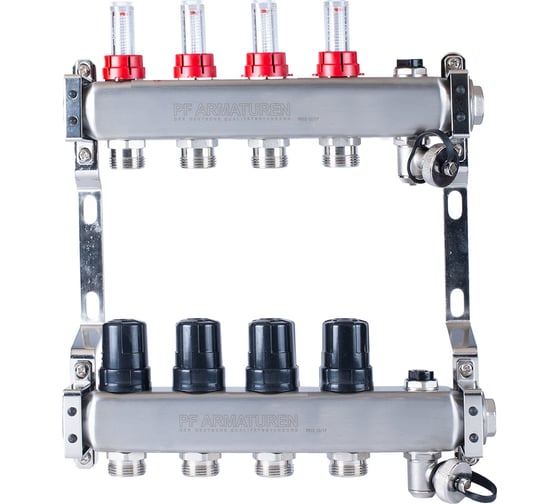 Изображение товара Коллекторная группа PROFACTOR нержавеющая сталь, с расходомерами руч/воздухотвод 1х4 вых 3/4 ЕК PF MB 806.4