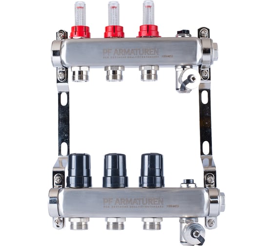 Изображение товара Коллекторная группа PROFACTOR нержавеющая сталь, с расходомерами руч/воздухотвод 1х3 вых 3/4 ЕК PF MB 806.3