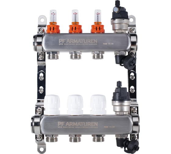Изображение товара Коллекторная группа PROFACTOR нержавеющая сталь, с расходомерами авто/воздухотвод 1х3 вых 3/4 ЕК PF MB 807.3