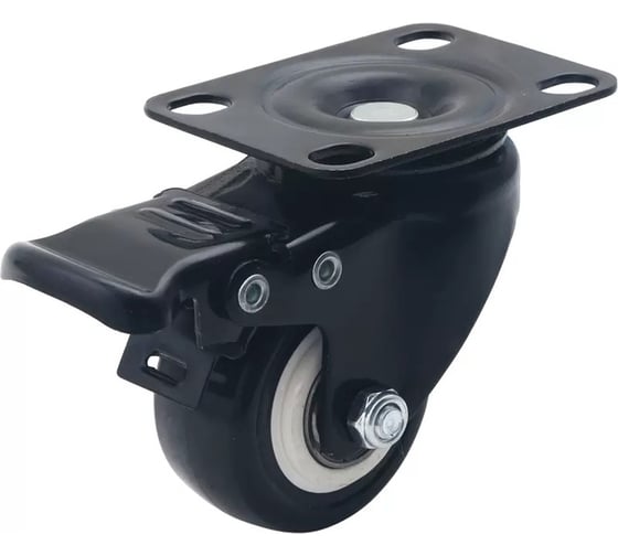 Изображение товара Поворотное колесо Brante 50 мм, на площадке, с тормозом, черный, пвх, с двухрядным шариковым подшипником 104257