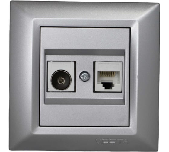 Изображение товара Розетка Metronex Electric Roma Silver для сетевого кабеля LAN + TV двойная FRZ00010133SRM