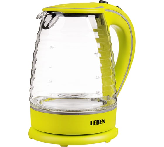 Изображение товара Электрический чайник LEBEN 1.7 л, 1850 Вт, скрытый нагревательный элемент, стекло, рифлёное стекло 475-133