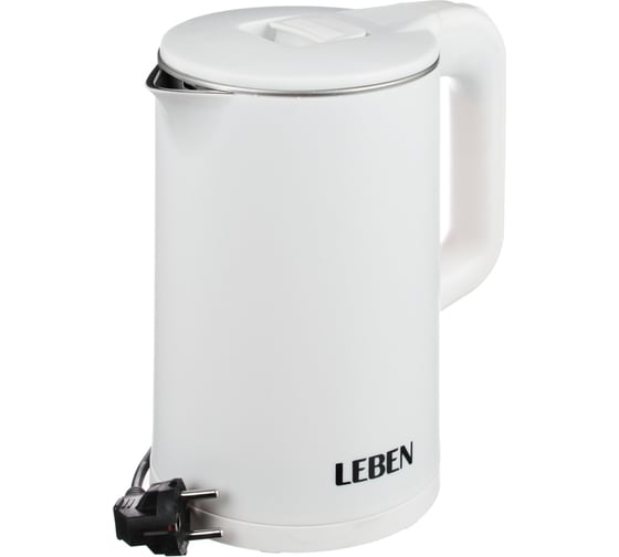 Изображение товара Электрический чайник LEBEN 1.8 л, 1850 Вт, скрытый нагревательный элемент, белый пластик 291-040