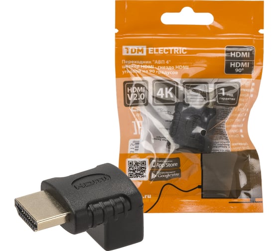 Изображение товара Переходник TDM ELECTRIC "АВП 4" штекер HDMI - гнездо HDMI угловой на 90 градусов, позолоченные контакты, SQ4040-0104