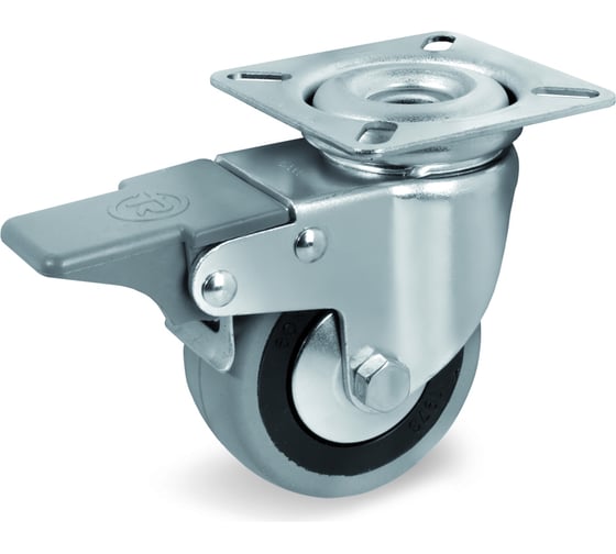 Изображение товара Колесо с вращающейся опорой, пластиной крепления и передним тормозом (50 мм; 35 кг) Tellure rota 378101