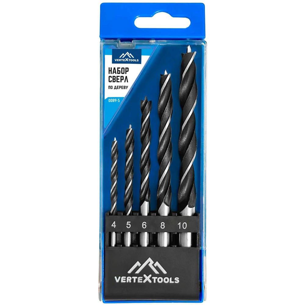 Изображение товара Набор сверл по дереву 5 шт, 4-10 мм vertextools 0089-5 Изображение товара Набор сверл по дереву 5 шт, 4-10 мм vertextools 0089-5