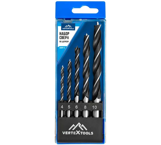 Изображение товара Набор сверл по дереву 5 шт, 4-10 мм vertextools 0089-5